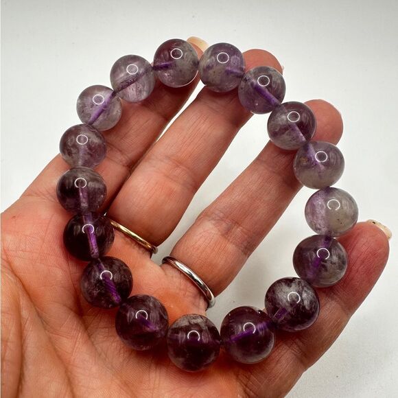 12.5mm Natural Purple Rabbit Hair Rutilated Quartz beaded stretch bracelet! - Picture 6 of 10